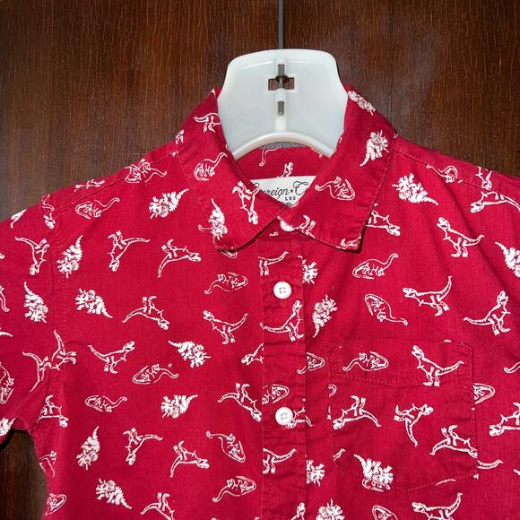 Sovereign Code Shirt boys 4T Dinosaur Print long Sleeve Button Up red - Picture 2 of 8